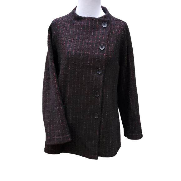 Sahara London Size 1 Black Red Plaid Jacket Asymmetric Front Pockets Sz S - Picture 6 of 15